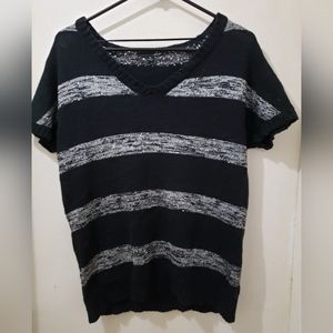 Liv V-Neck, Short Sleeve Black & Grey Sweater w/ Silver Sequins. Size-M